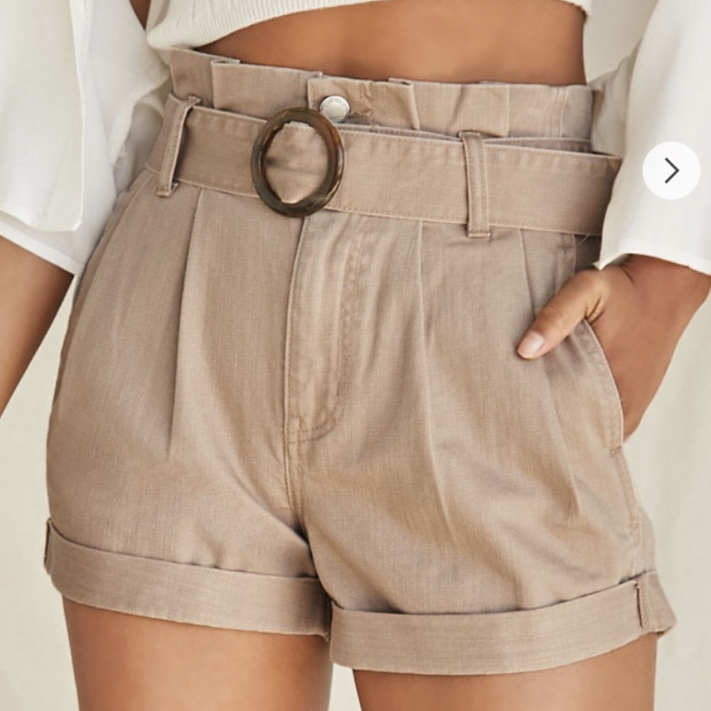 NWT Tan Belted Paperbag Denim Shorts